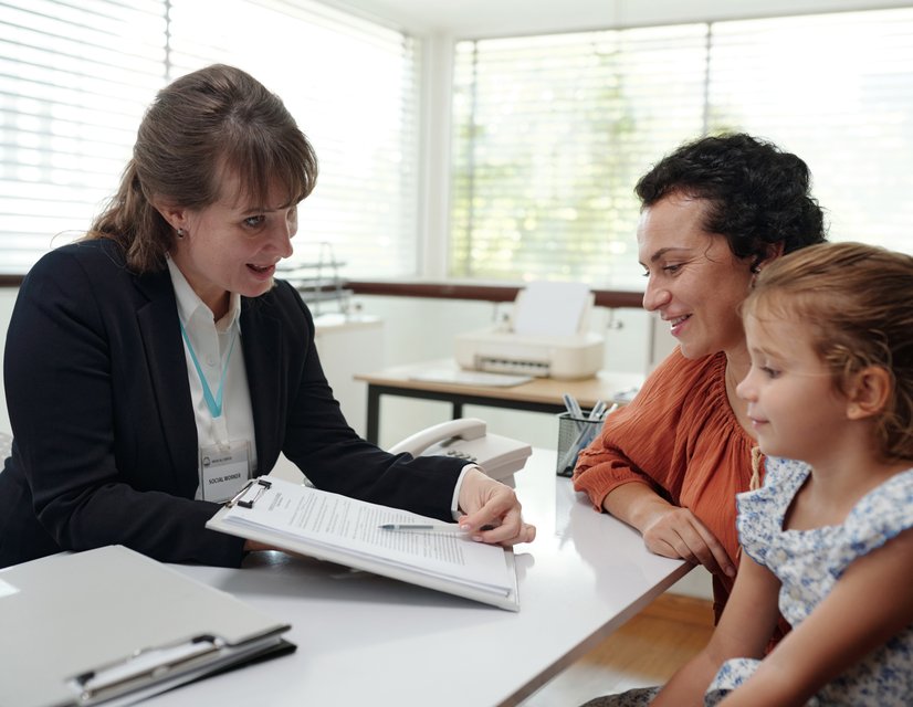 Attorney advising parents during consultation